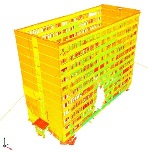 Close-up of seismic sensor installation in a Tecuci building