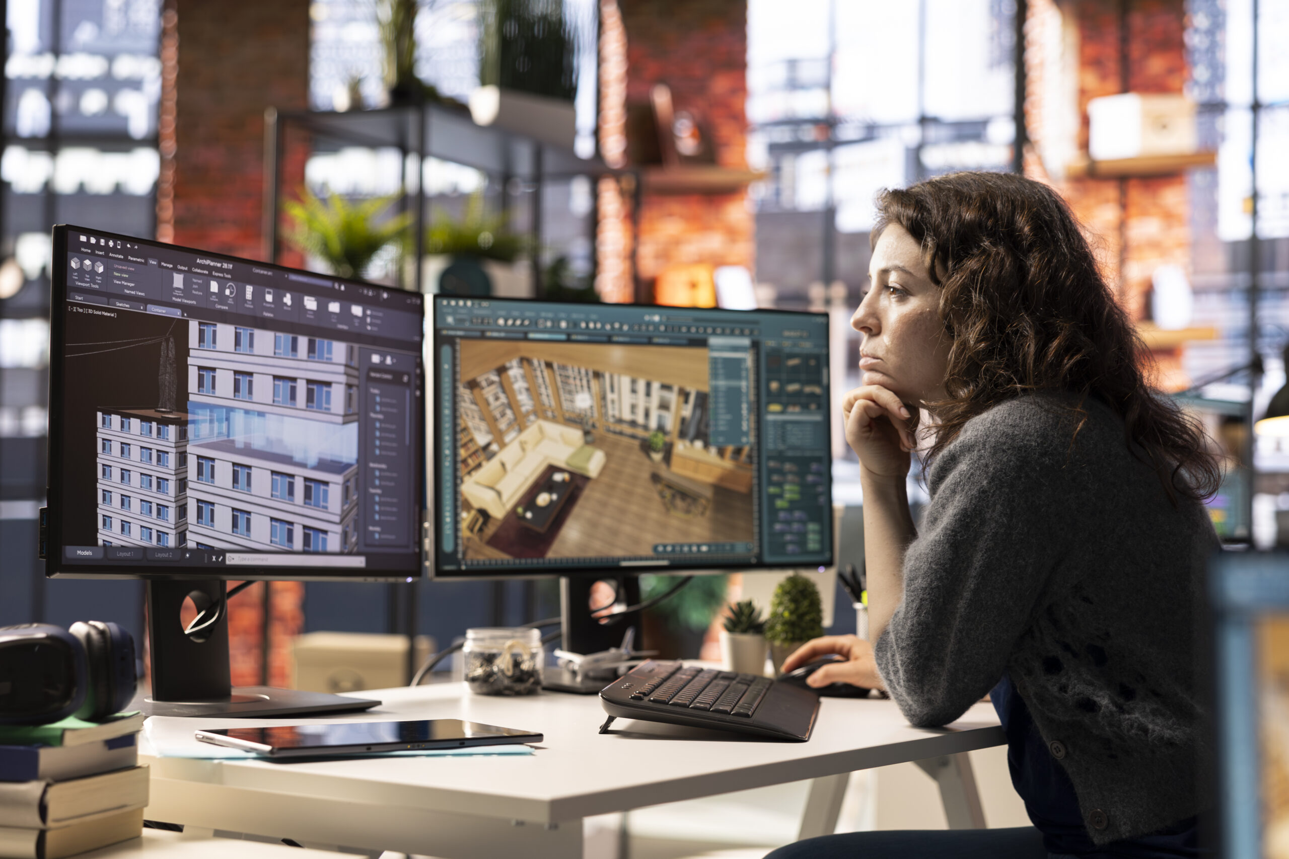 Designer working on a 3D interior model