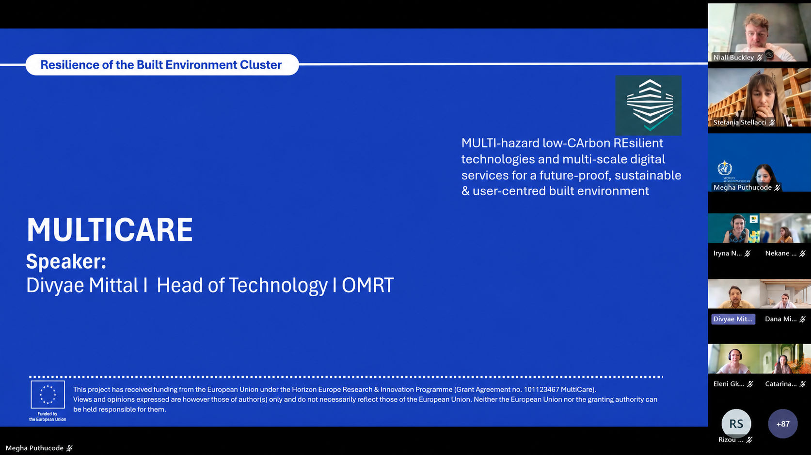 Webinar slide introducing Divyae Mittal from OMRT as the MULTICARE speaker