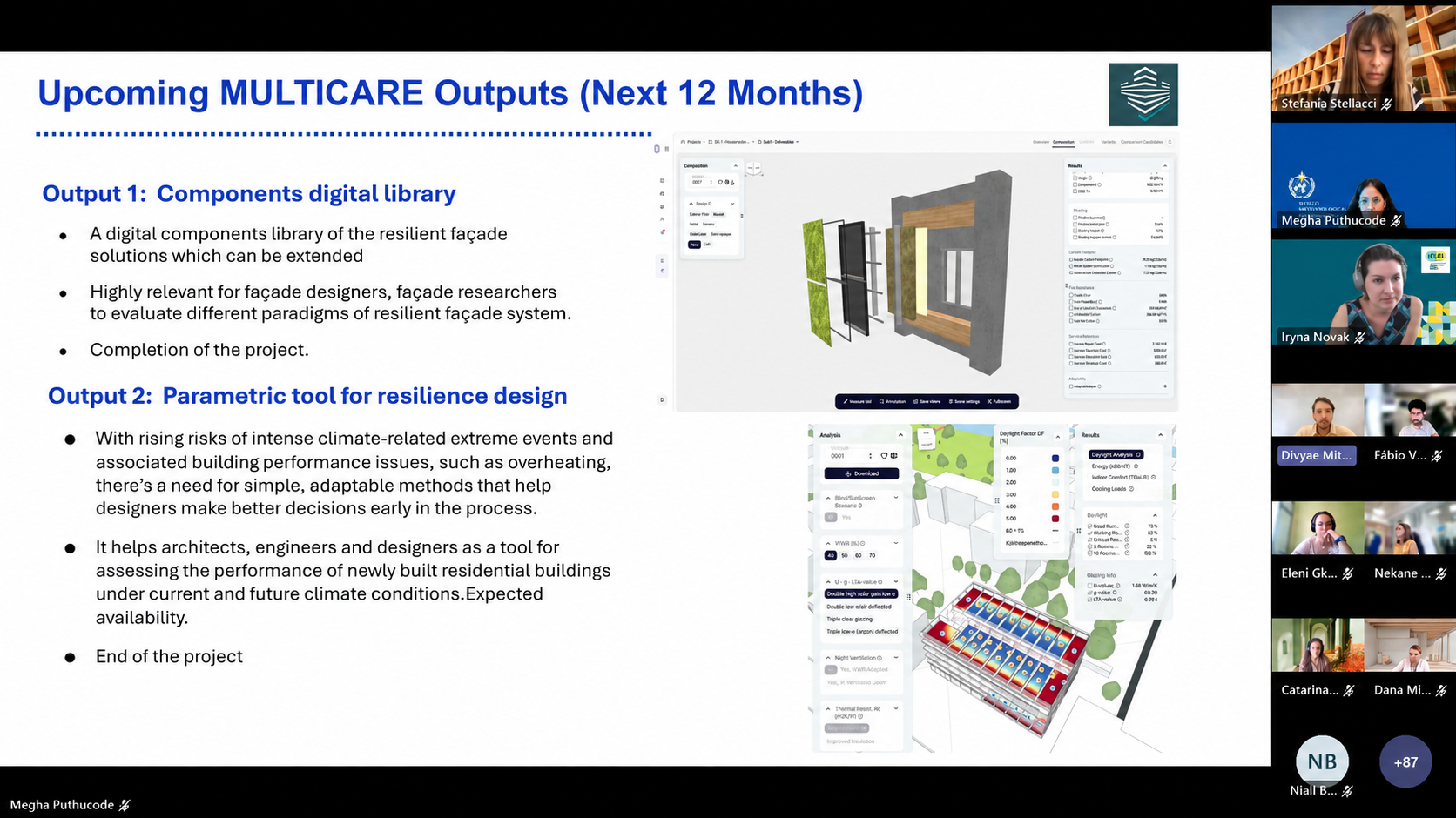 MULTICARE presentation showing the digital component library and parametric tool for resilience design